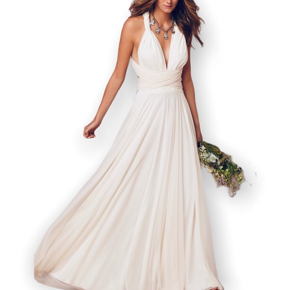 New BHLDN Twobirds Ginger Convertible Sz A / Fits 0 - 12 White Maxi Wedding Gown - Picture 1 of 17